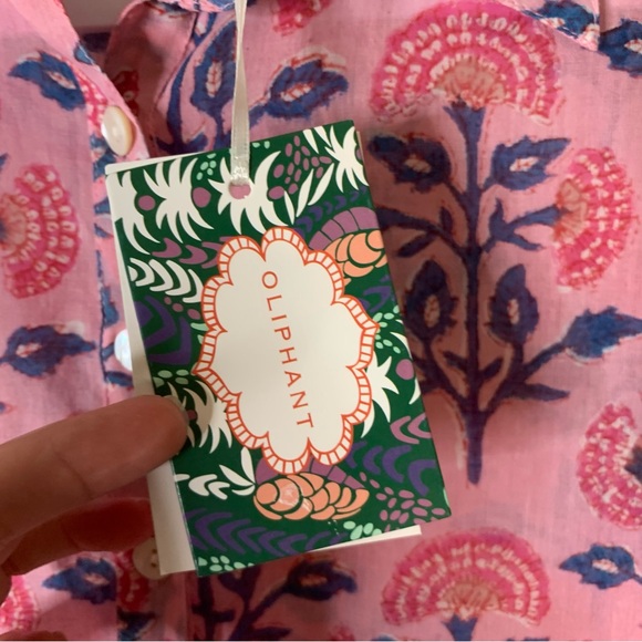 Oliphant Womens Long collar long sleeve sconset pink printed tunic S NWT - Picture 6 of 11